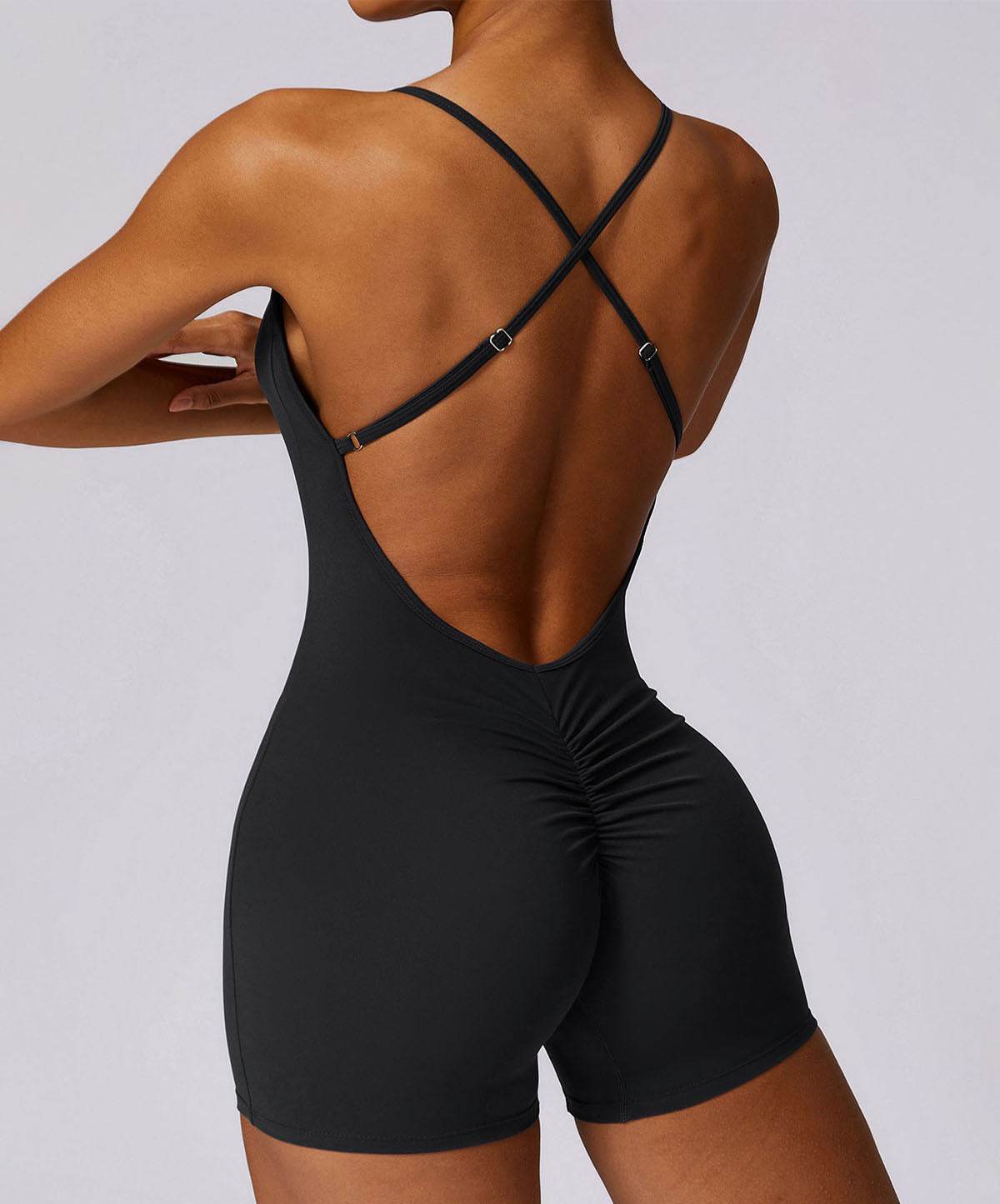 Scrunch Strappy One Piece Workout Short Jumpsuit