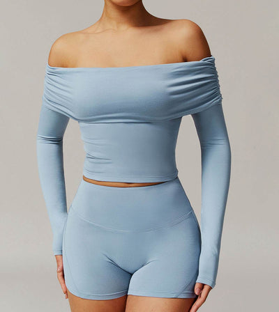 Long Sleeve Shirts Off Shoulder Sports Crop Tops
