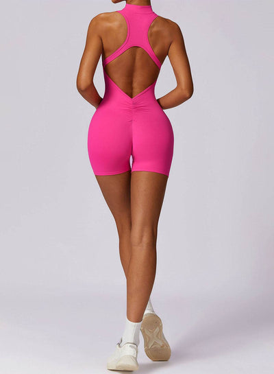 Zip Up Sleeveless Workout Shorts Jumpsuit