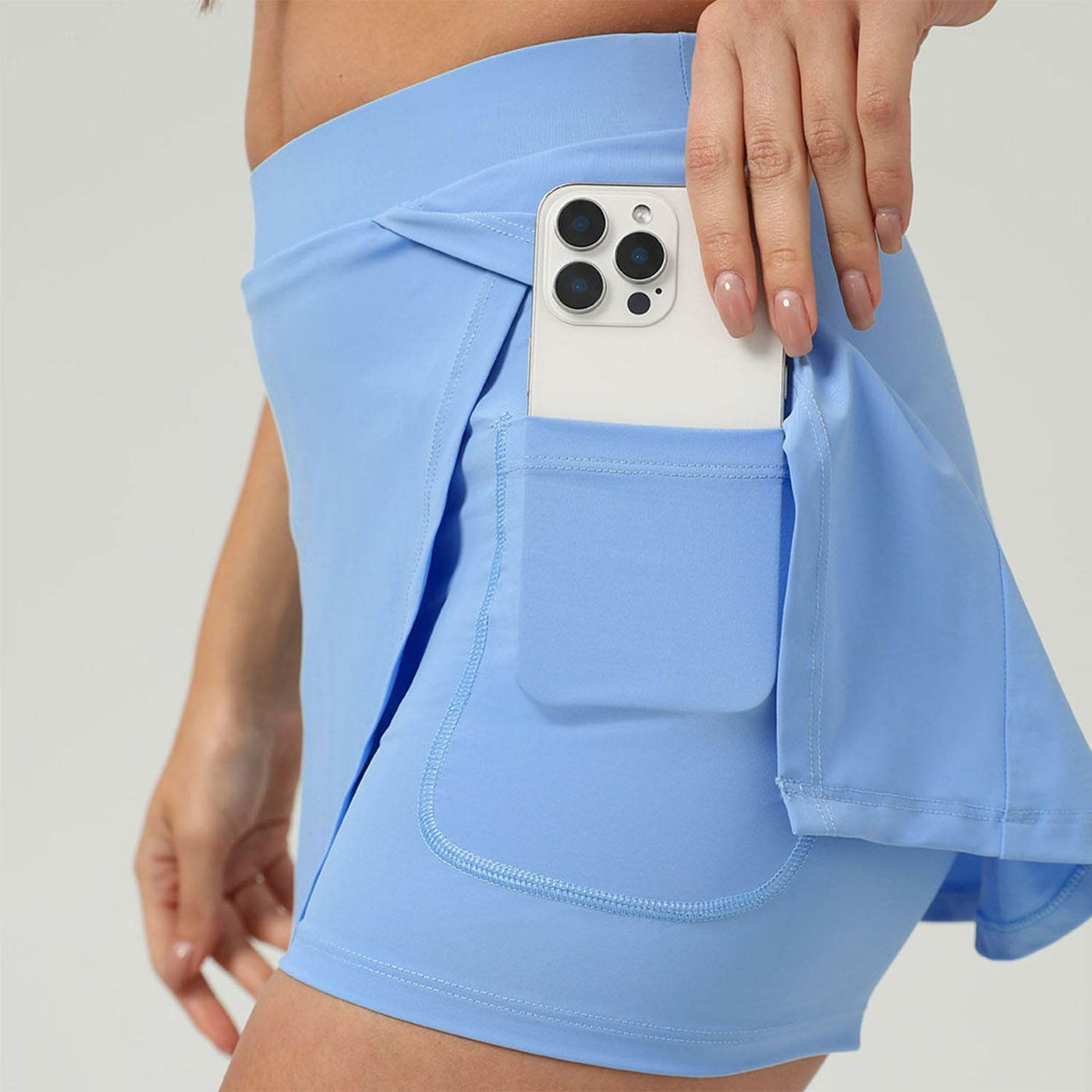 Side Slits Tennis Skirt with Shorts and  Pockets