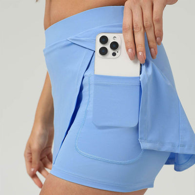 Side Slits Tennis Skirt with Shorts and  Pockets
