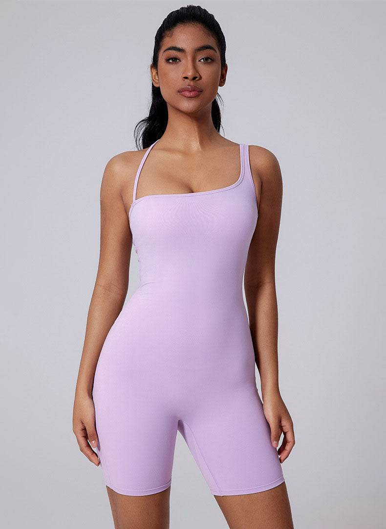 Asymmetric Straps Yoga Shorts Romper Bodysuit