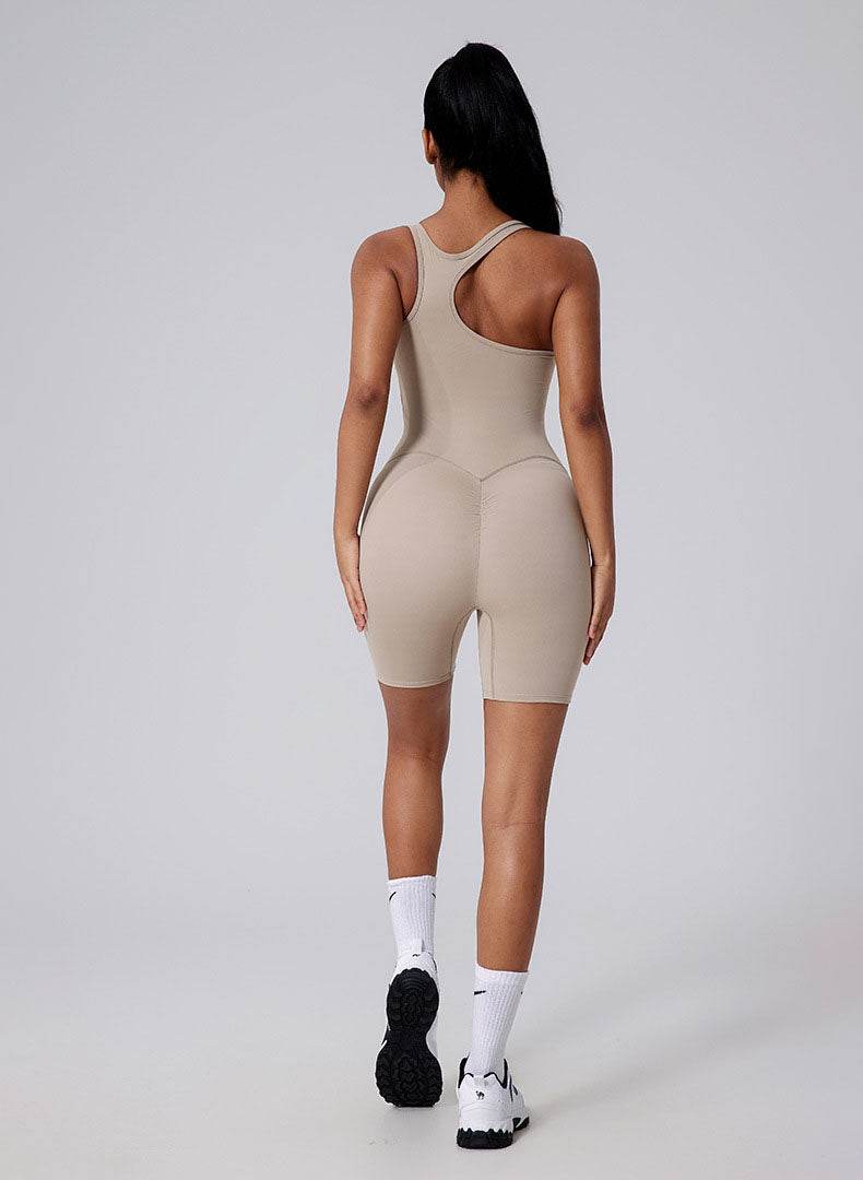Asymmetric Straps Yoga Shorts Romper Bodysuit