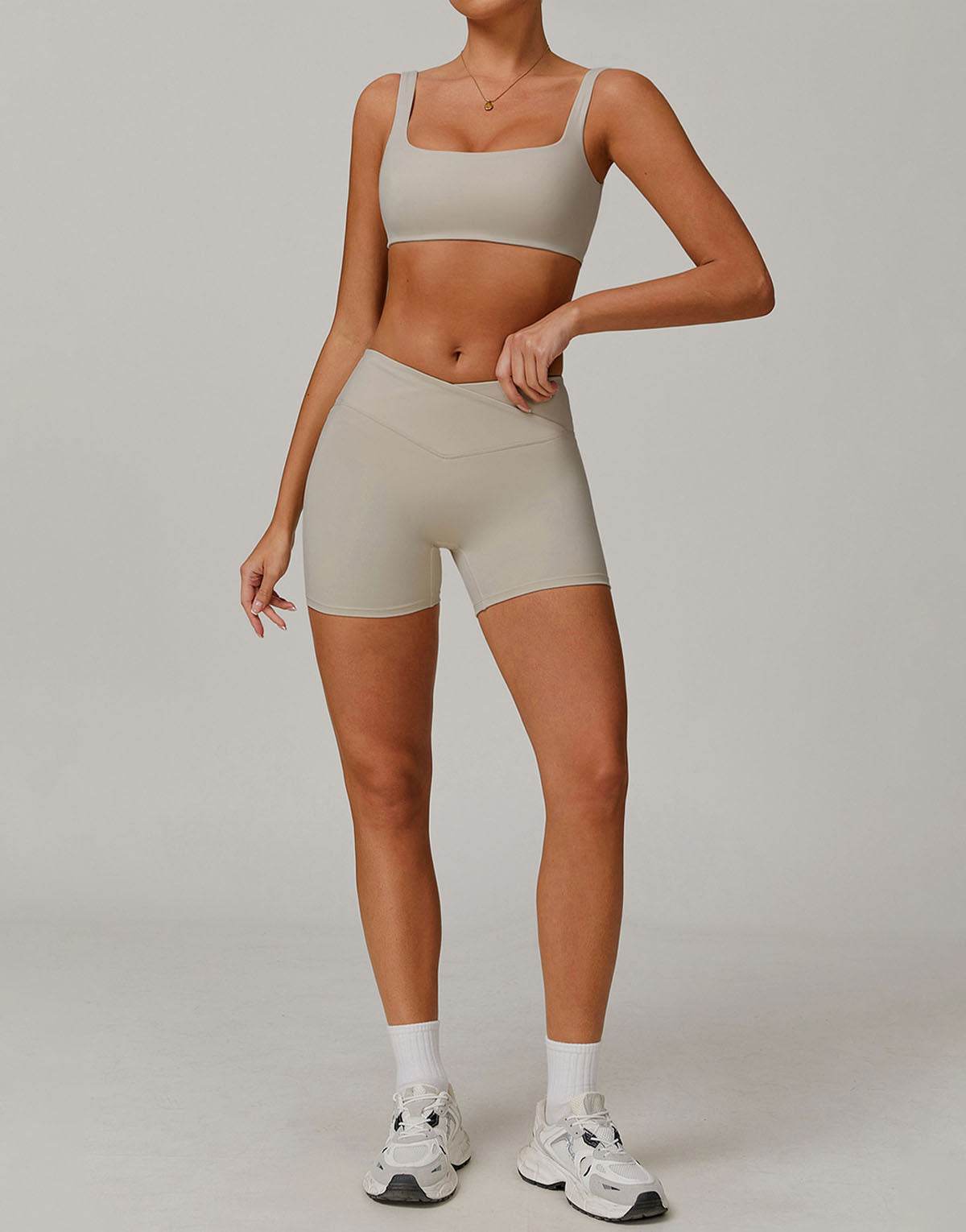 Activewear Sets with Square Neck Sports Bras and Shorts