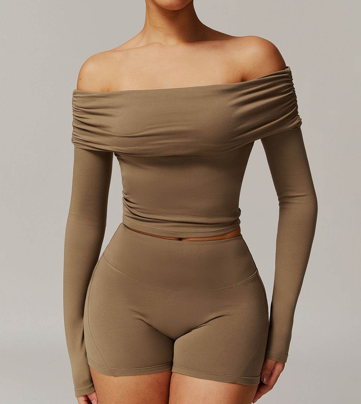 Long Sleeve Shirts Off Shoulder Sports Crop Tops