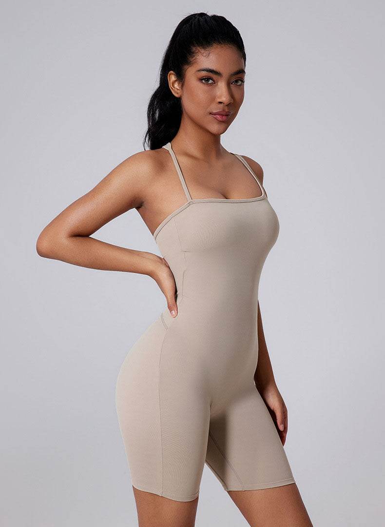 Asymmetric Straps Yoga Shorts Romper Bodysuit