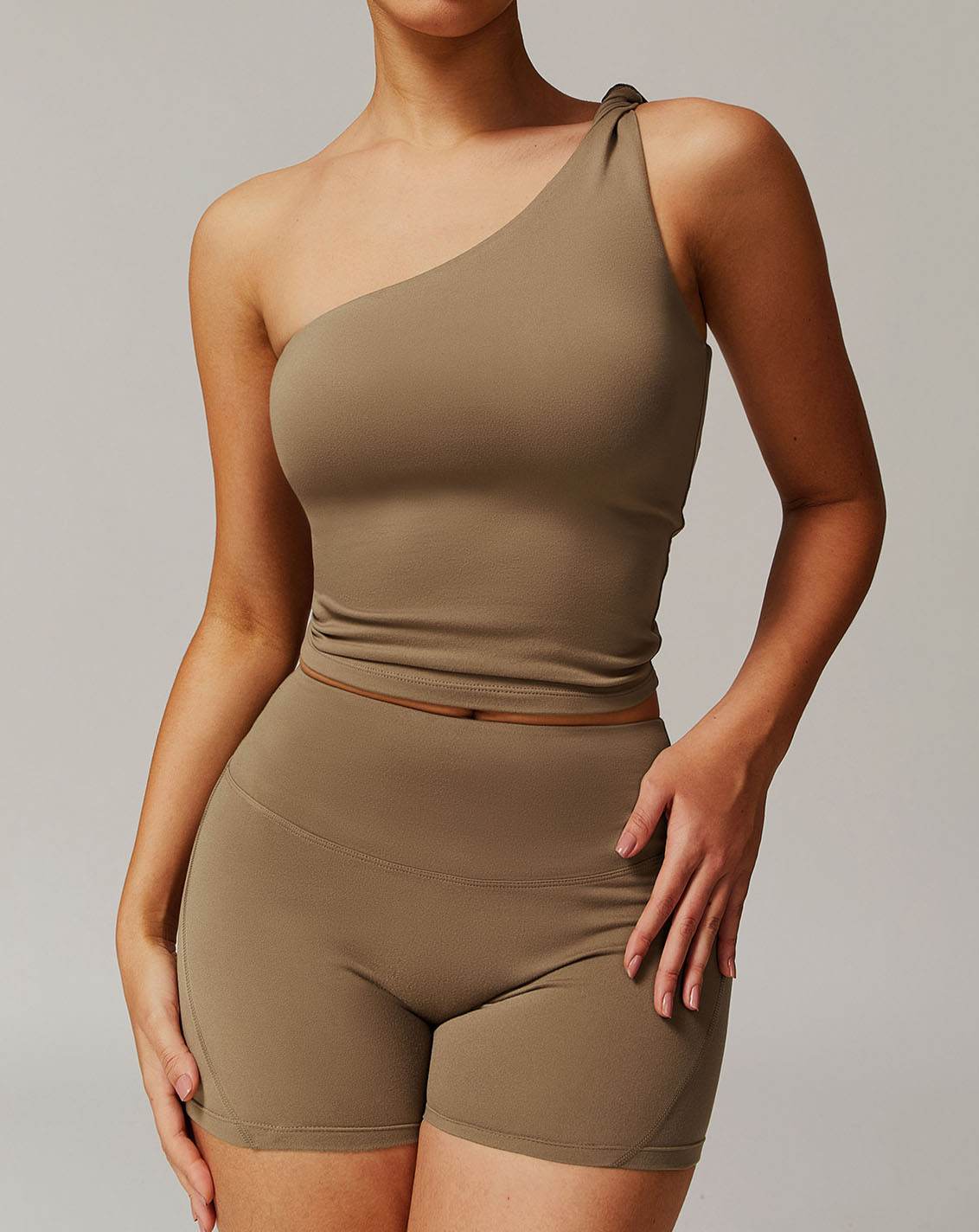 One Shoulder Knot Design Tank Fitness Tops