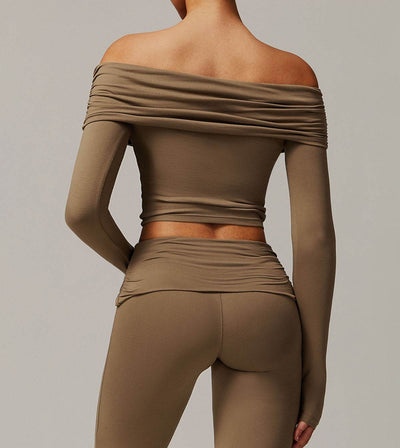 Long Sleeve Shirts Off Shoulder Sports Crop Tops