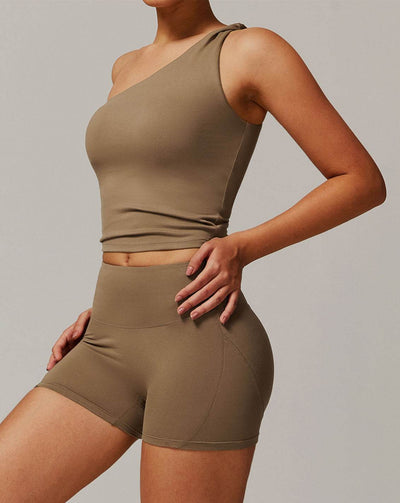 One Shoulder Knot Design Tank Fitness Tops