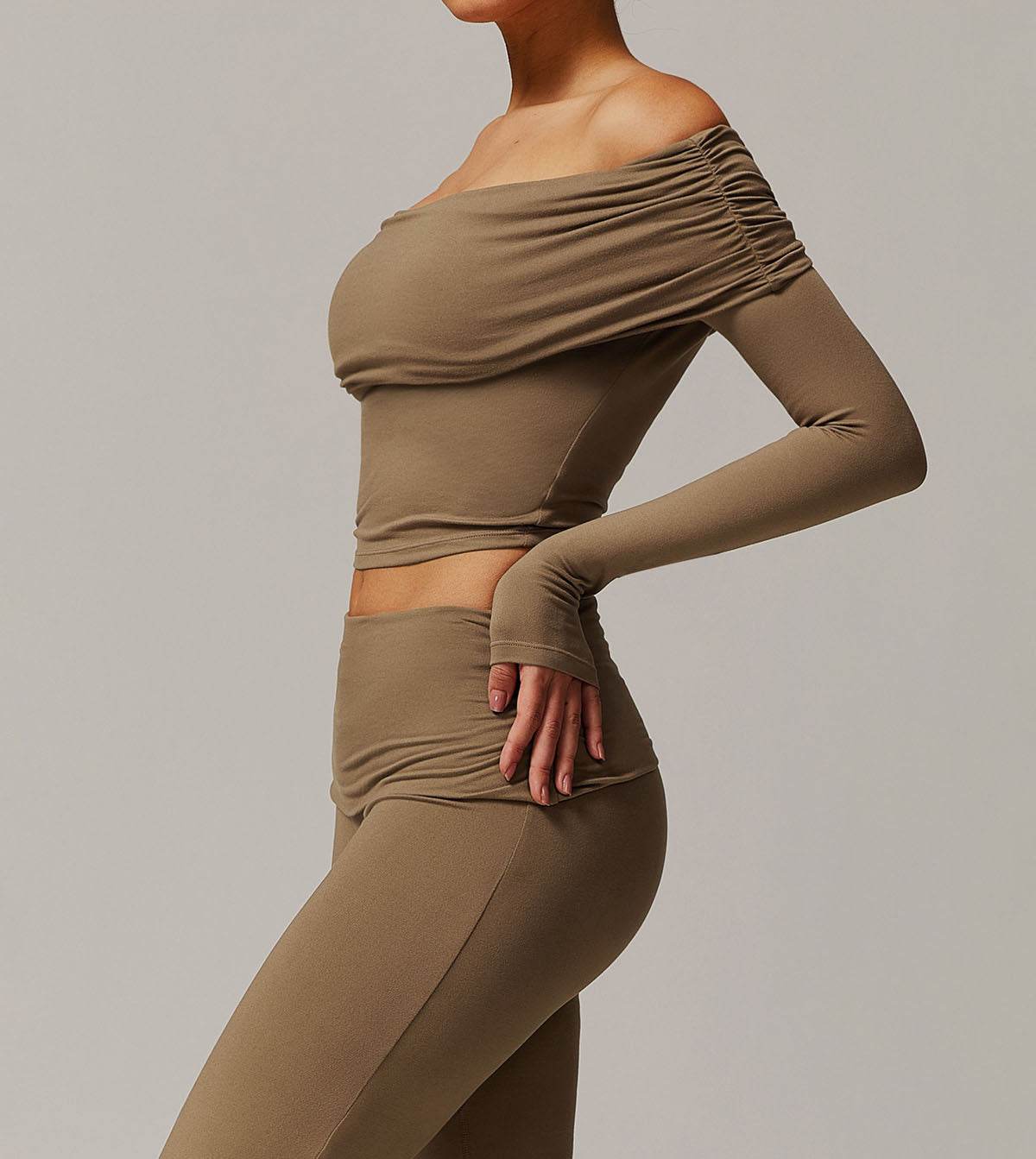 Long Sleeve Shirts Off Shoulder Sports Crop Tops