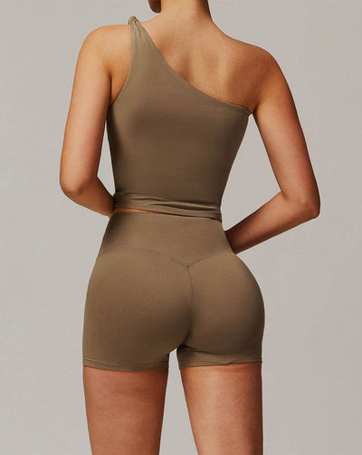 One Shoulder Knot Design Tank Fitness Tops