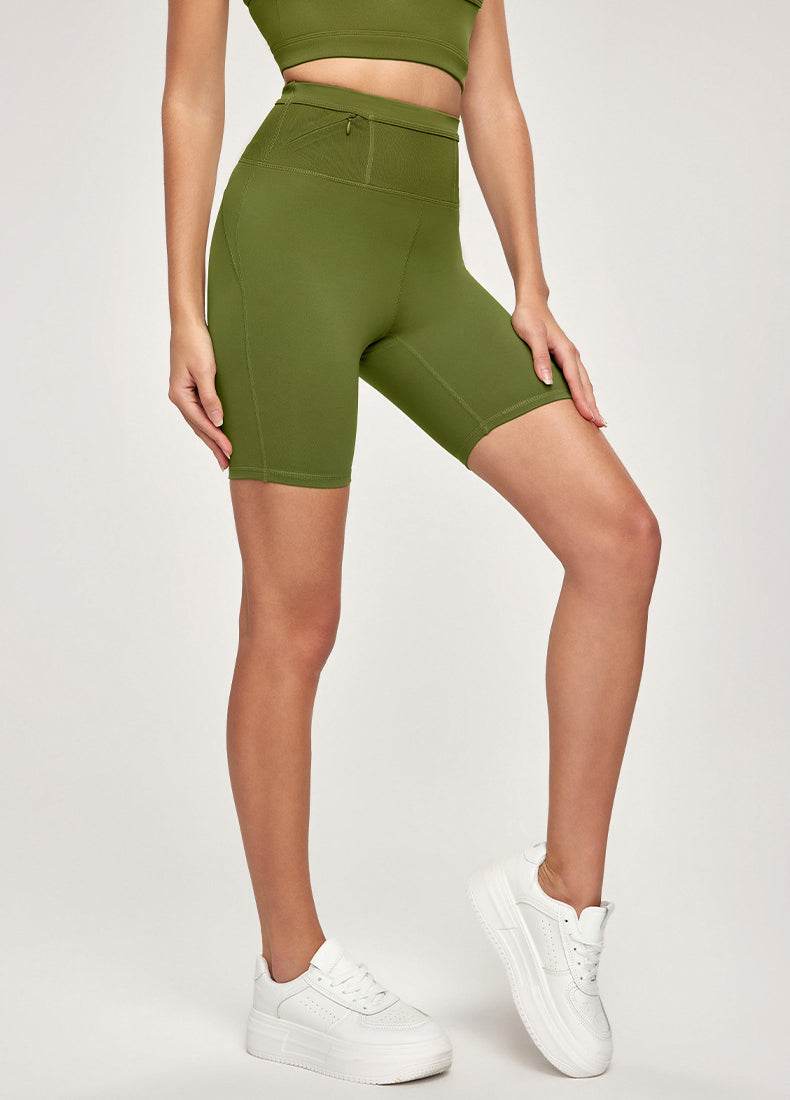 High Waisted Tummy Control Biker Shorts with Wraparound Waist Pockets