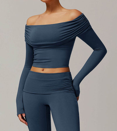Long Sleeve Shirts Off Shoulder Sports Crop Tops