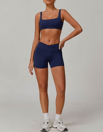 Activewear Sets with Square Neck Sports Bras and Shorts