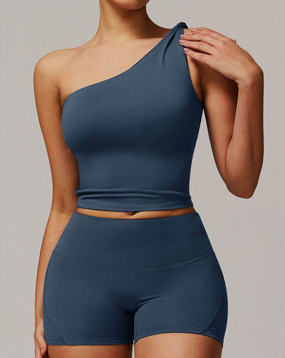 One Shoulder Knot Design Tank Fitness Tops