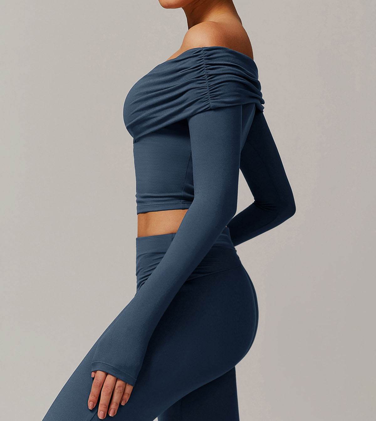 Long Sleeve Shirts Off Shoulder Sports Crop Tops