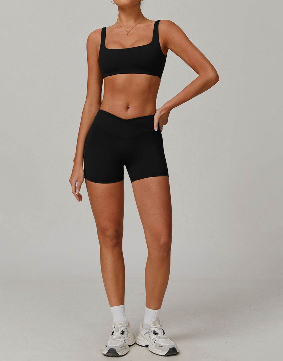 Activewear Sets with Square Neck Sports Bras and Shorts
