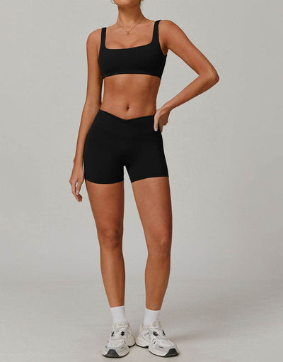 Activewear Sets with Square Neck Sports Bras and Shorts