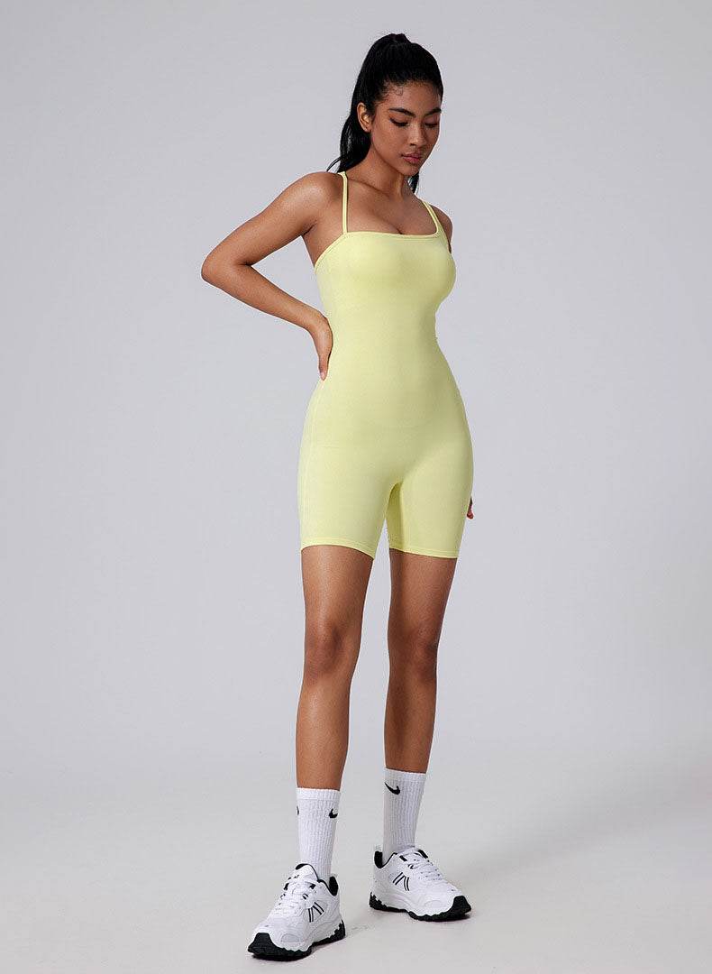 Asymmetric Straps Yoga Shorts Romper Bodysuit