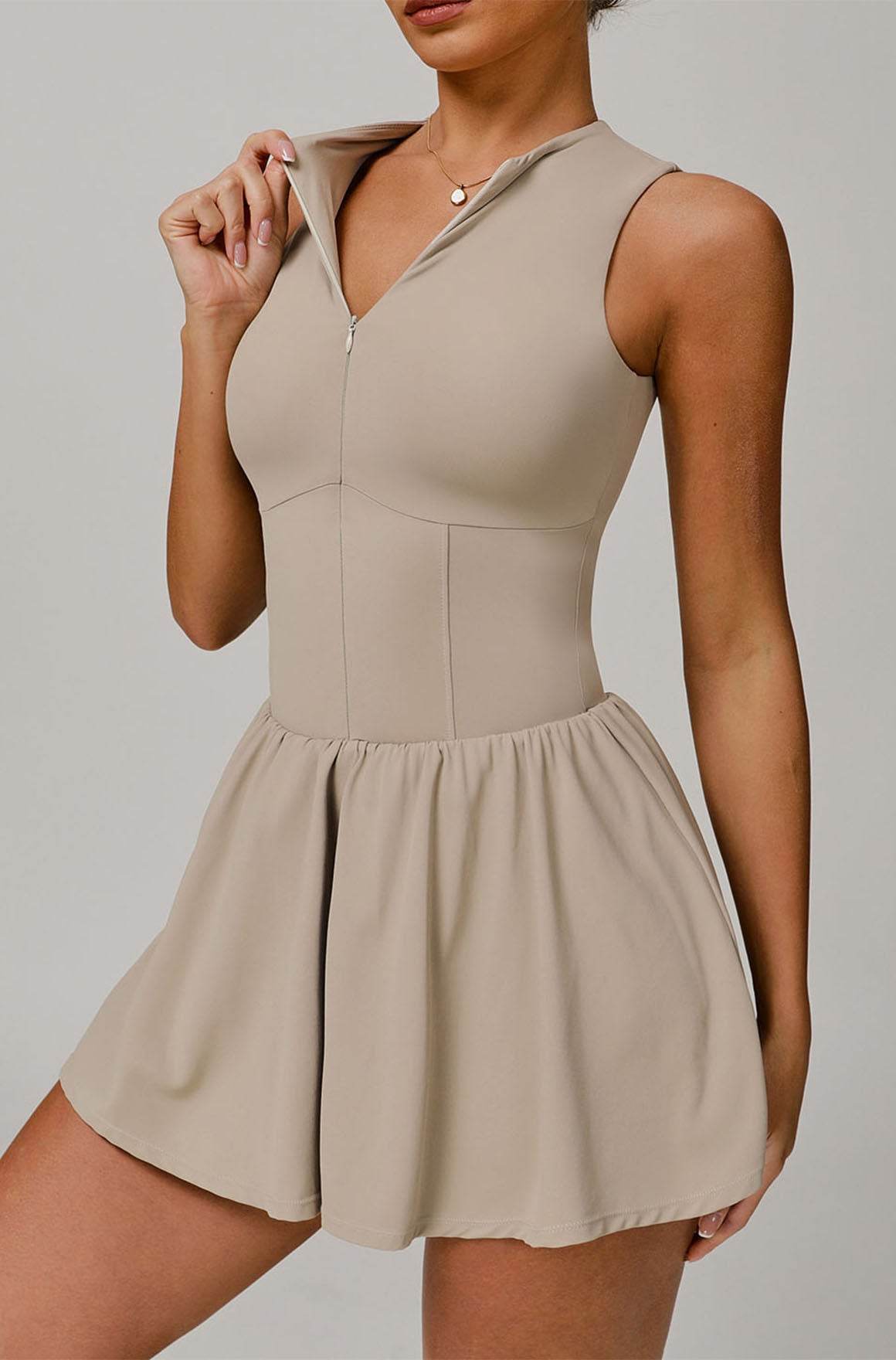 Zipper Tennis Dress with Short and Pocket