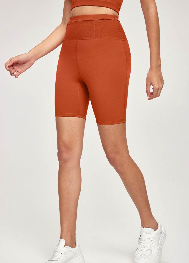 High Waisted Tummy Control Biker Shorts with Wraparound Waist Pockets