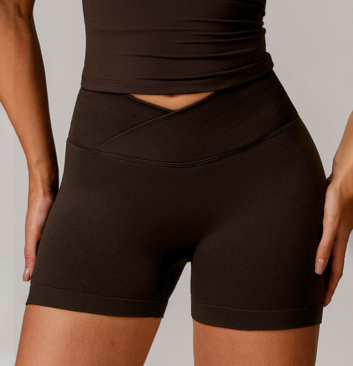High Waisted Crossover Solid Athletic Shorts