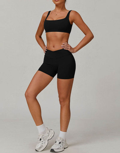 Activewear Sets with Square Neck Sports Bras and Shorts
