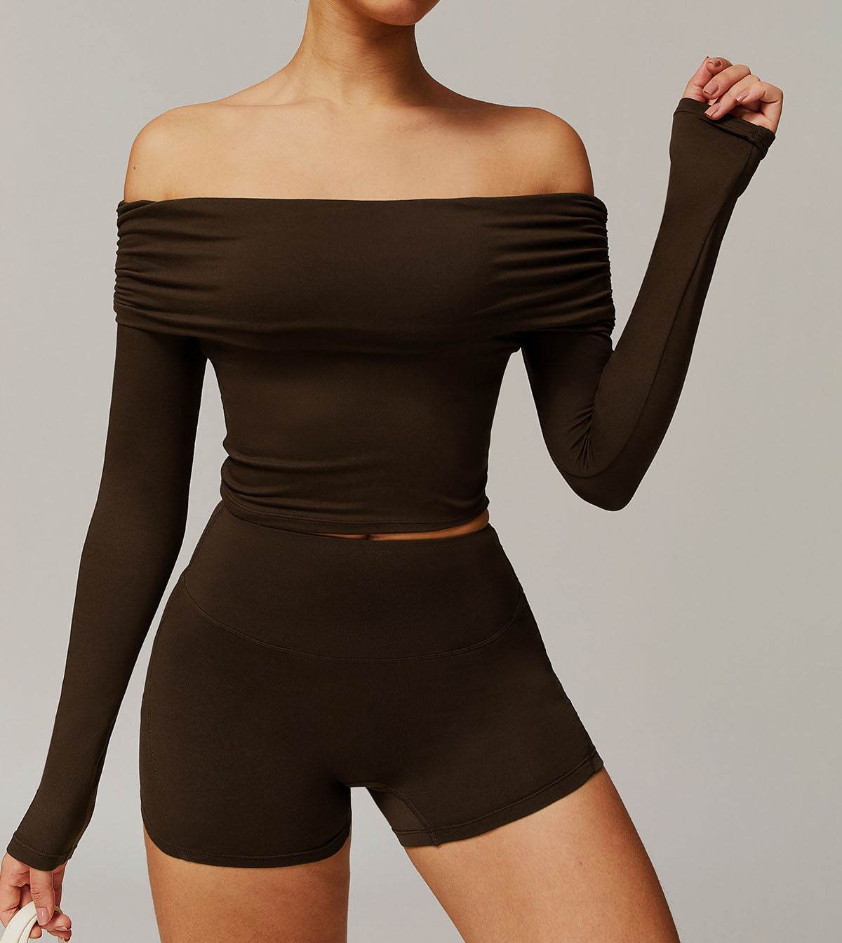 Long Sleeve Shirts Off Shoulder Sports Crop Tops