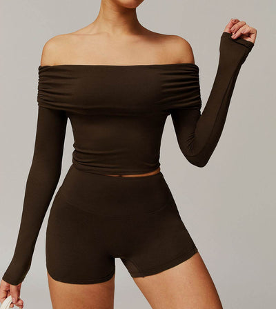 Long Sleeve Shirts Off Shoulder Sports Crop Tops