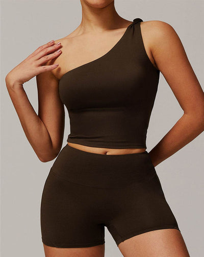 One Shoulder Knot Design Tank Fitness Tops
