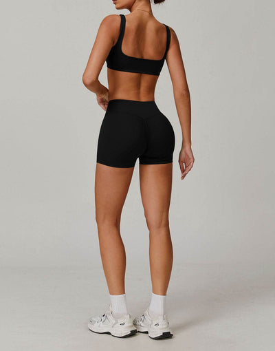 Activewear Sets with Square Neck Sports Bras and Shorts