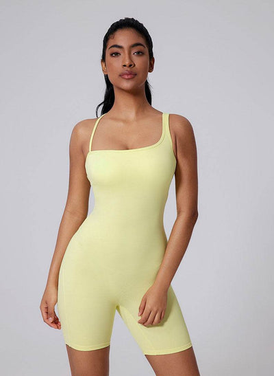 Asymmetric Straps Yoga Shorts Romper Bodysuit