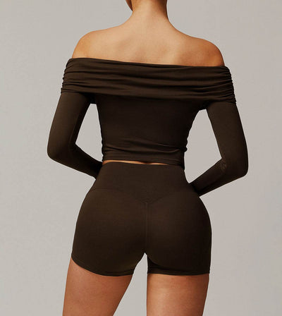 Long Sleeve Shirts Off Shoulder Sports Crop Tops