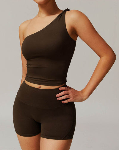 One Shoulder Knot Design Tank Fitness Tops