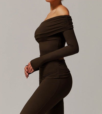 Long Sleeve Shirts Off Shoulder Sports Crop Tops