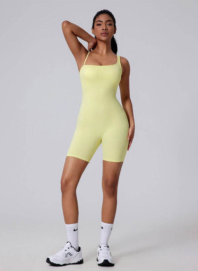 Asymmetric Straps Yoga Shorts Romper Bodysuit