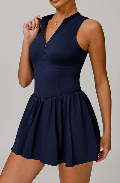 Zipper Tennis Dress with Short and Pocket