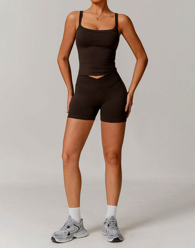 Athletic Wear Sets with Square Neck Tank Tops and Shorts