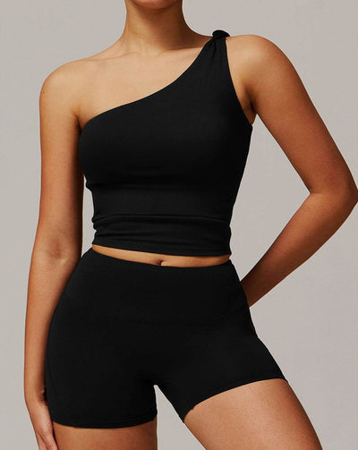 One Shoulder Knot Design Tank Fitness Tops