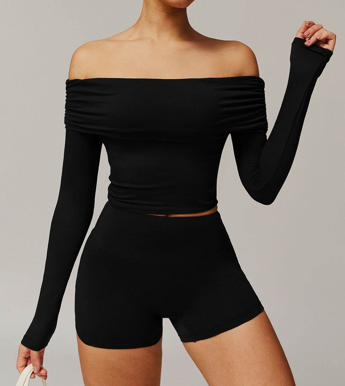 Long Sleeve Shirts Off Shoulder Sports Crop Tops