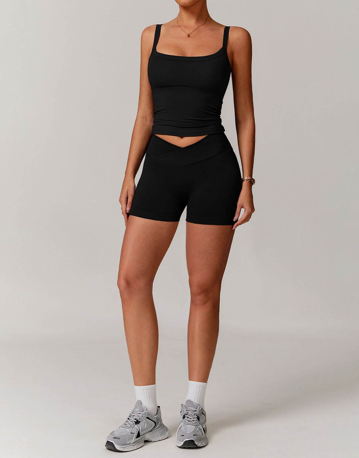 Athletic Wear Sets with Square Neck Tank Tops and Shorts