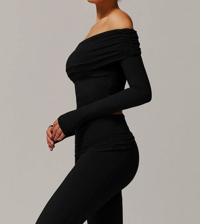 Long Sleeve Shirts Off Shoulder Sports Crop Tops