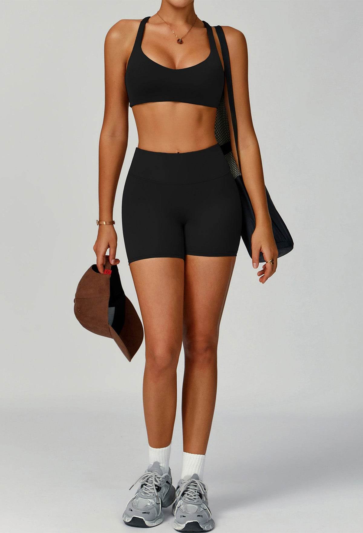 Activewear Set with X Shaped Back Sport Bra and Short