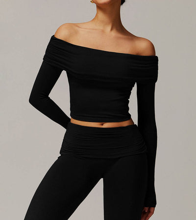 Long Sleeve Shirts Off Shoulder Sports Crop Tops