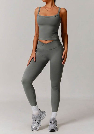 Athletic Wear Sets with Square Neck Tank Tops and Leggings