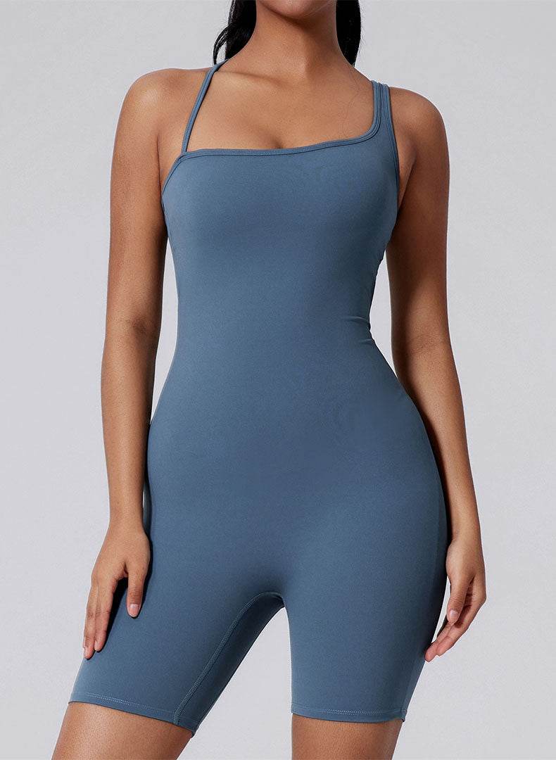 Asymmetric Straps Yoga Shorts Romper Bodysuit
