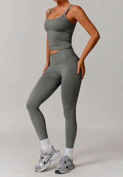 Athletic Wear Sets with Square Neck Tank Tops and Leggings