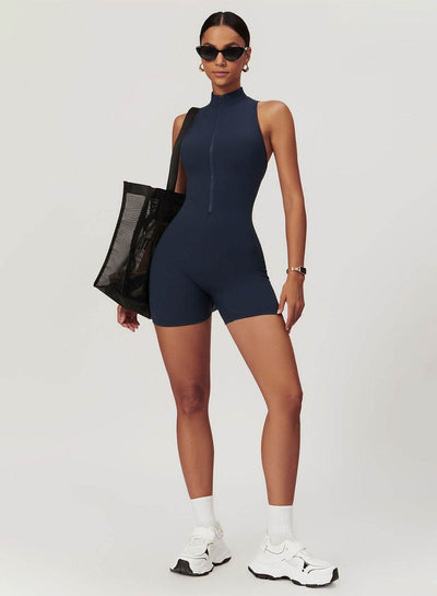 Zip Up Sleeveless Workout Shorts Jumpsuit