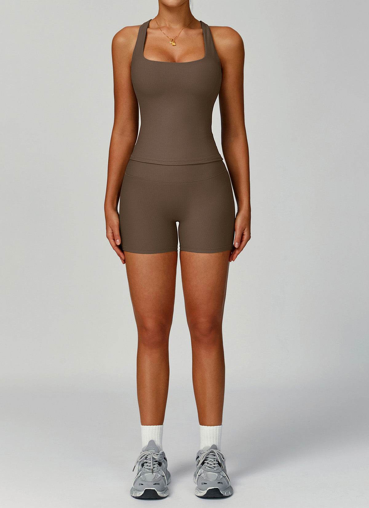 Ribbed Activewear Set with Sports Tank Top and Short