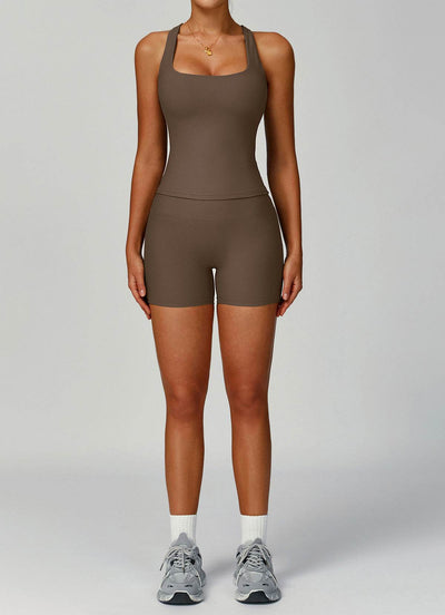 Ribbed Activewear Set with Sports Tank Top and Short